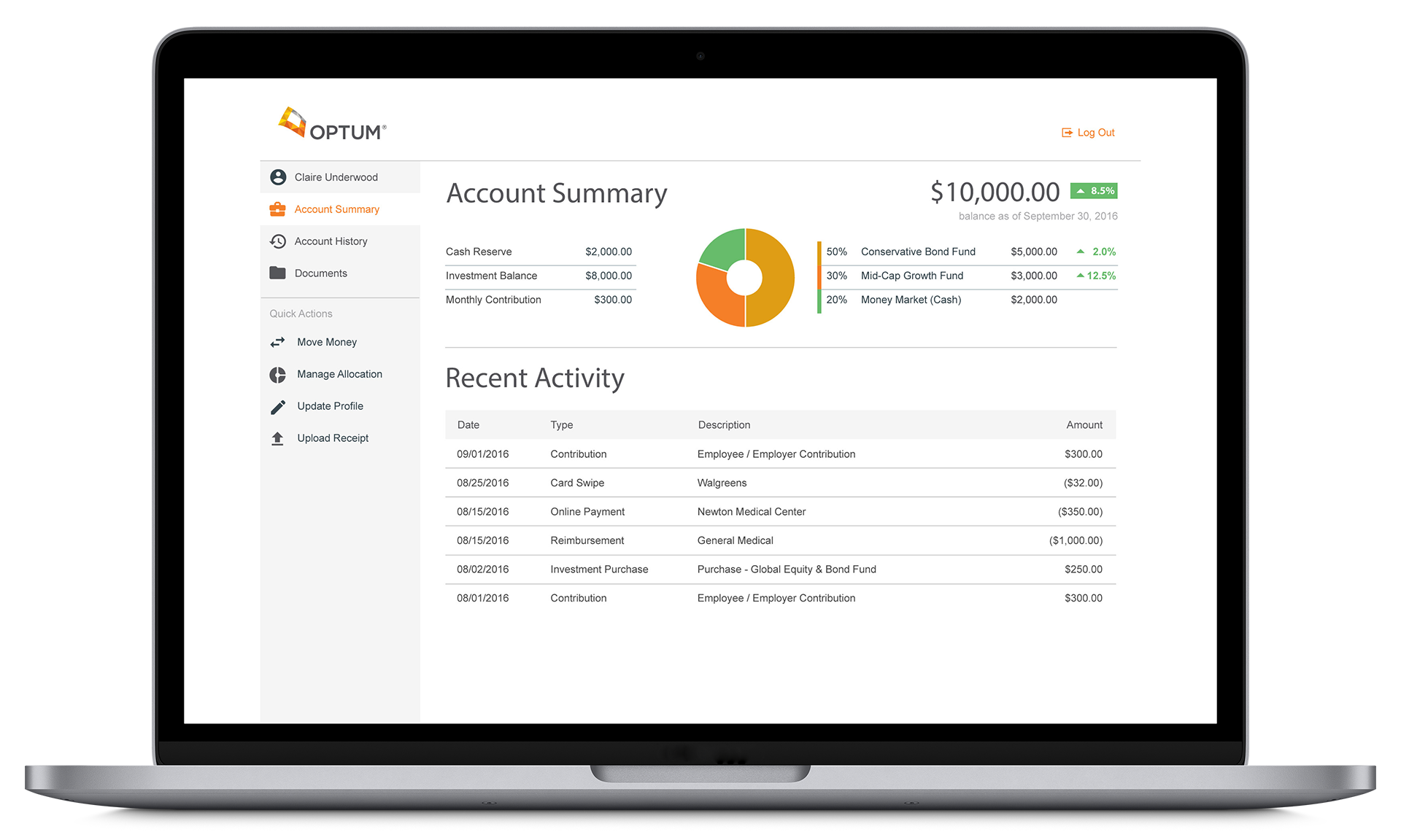 HSA investment platform screenshots
