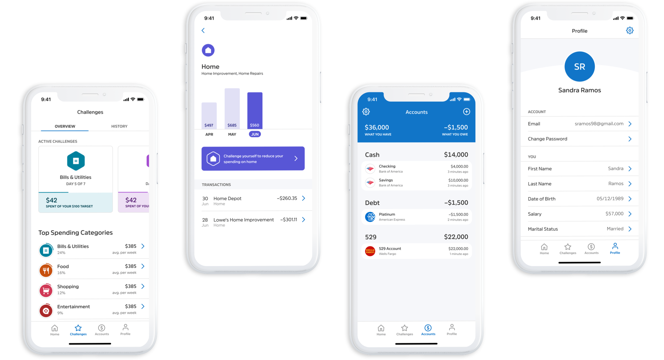 Financial wellness mobile app screens